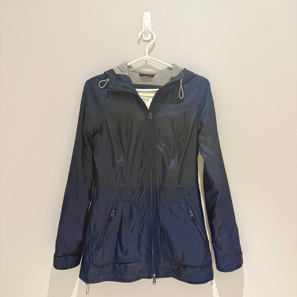 Abercrombie & Fitch Navy Dark Blue Hooded Cinch Windbreaker Jacket (Size S)
